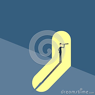 Minimalist stile. business finance. Successful vision concept with icon of businessman and telescope, Symbol leadership, s Stock Photo