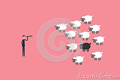 Minimalist stile. business finance. Successful vision concept with icon of businessman and telescope, Symbol leadership, s Stock Photo