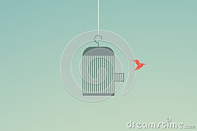 Minimalist stile. vector business finance. Flying bird and cage Freedom concept. Emotion of freedom and happiness Vector Illustration