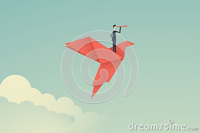 Minimalist stile. vector business finance. Successful vision concept with icon of businessman and telescope, Symbol leadership, Vector Illustration