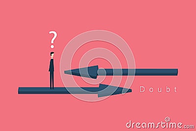 Minimalist style.Businessman In Doubt, Having To Choose Between Two Different Choices. Business Concept Illustration. Stock Photo