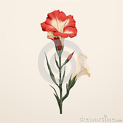 Minimalist Gladiolus Image With Rose On White Background Stock Photo