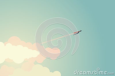 Minimalist style Super Businessman flies to the goal and success. Symbol leadership, strategy, mission, objectives Vector Illustration