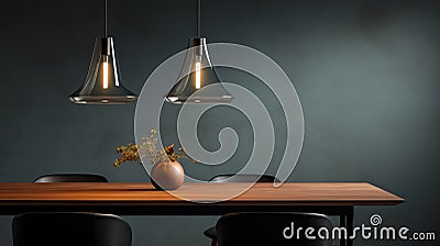 Minimalist Table Pendant Lights: Dark Gray And Dark Amber Hanging Lamp Stock Photo