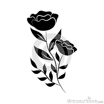 Minimalist tattoo flowers spring silhouette art herb and leaves Vector Illustration