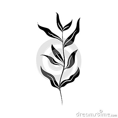 Minimalist tattoo silhouette art herb and leaves rustic Vector Illustration