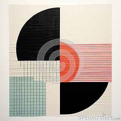 Minimalist Textile Art: Black And Red Geometric Shapes With Contemporary Quilts Stock Photo