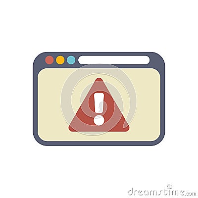 Web browser window displaying warning sign icon Cartoon Illustration