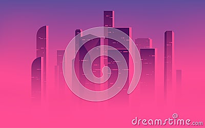 Minimalist vector illustration of a skyscrapers above the clouds, city highrises in a misty fog Vector Illustration