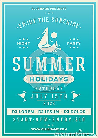 Minimalist vintage summer party poster template blue white decorative design vector flat Vector Illustration