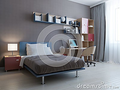 Minimalist wall system in modern bedroom Stock Photo