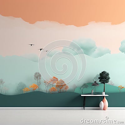 Minimalist Wallpaper Of A Floating Miniworld With Lowlands And Shelf Stock Photo