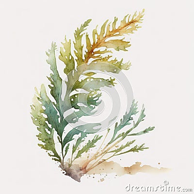 Minimalist Watercolor Handpainted Illustration of Small Cute Kelp Leaf for Baby Book AI Generated Cartoon Illustration