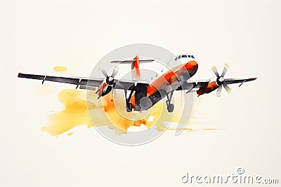 Minimalist Watercolor Interpretation of an Aircraft in Flight Captured in Artistic Expression Stock Photo