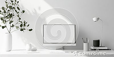 A minimalist web design with ample white space, thin borders, and monochrome elements accentuated Stock Photo