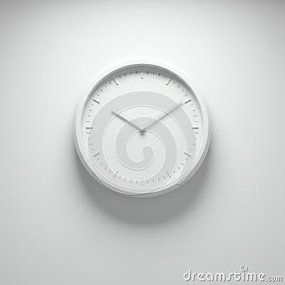 A minimalist white analog wall clock with a circular frame and simple tick marks for hours and minutes. Stock Photo