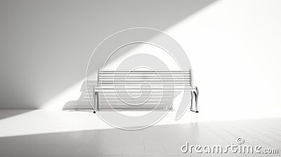 Minimalist White Bench In Moody Sunlight: Modern Outdoor Art Photography Stock Photo