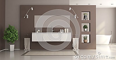 Minimalist white and brown home bathroom Stock Photo