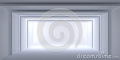 Minimalist white corridor with sequential rectangular frames, 3D background concept Cartoon Illustration