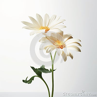 Minimalist White Daisy Flowers In Glass Vase On Gray Background Stock Photo