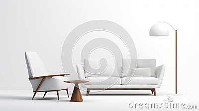 Minimalist White Sofa And Chair With Ambient Occlusion Style Stock Photo