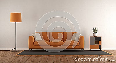 Minimalist white and orange living room Stock Photo