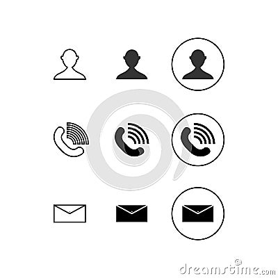 Contact, Call and message icon using basic circle flat design Vector Illustration