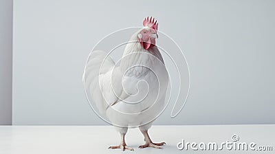 Minimalist White Rooster On Clean Surface - Explosive Pigmentation Style Stock Photo