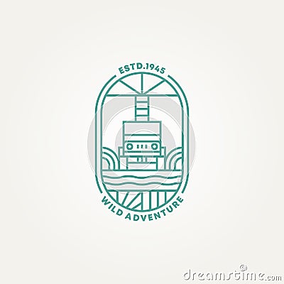 Minimalist wild adventure 4x4 offroad line art badge logo template vector illustration design. simple expedition offroader emblem Vector Illustration