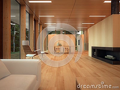 Minimalist wood lounge Stock Photo