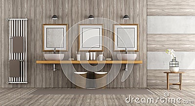 Minimalist wooden and concrete bathroom Stock Photo