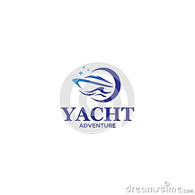 Minimalist YACHT ADVENTURE Wave Boat logo design Vector Illustration