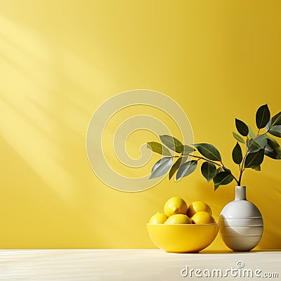Minimalist Yellow Background With Nature-inspired Elements Stock Photo