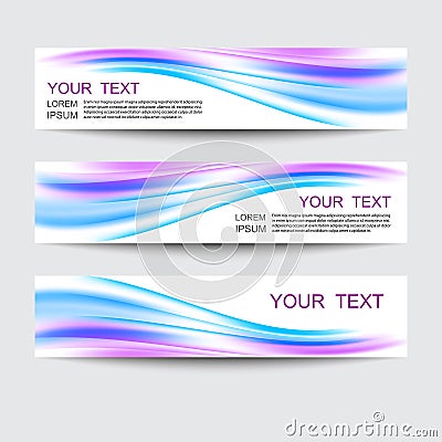 Minimalistic abstract futuristic flyer set with swoosh lines in blue to purple soft gradient. Vector Illustration