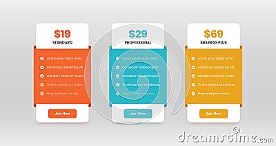 Minimalistic abstract pricing comparison list template design Vector Illustration