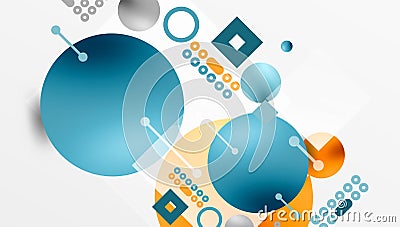 Minimalistic abstract design, layered geometric shapes circles, squares, and triangles with soft pastel gradients Stock Photo