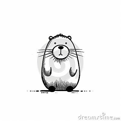 Minimalistic Beaver Cartoon Doodle Line Art Stock Photo