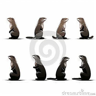 Minimalistic Beaver Poses: A High Contrast Illustration Series By Marvin Holland Cartoon Illustration