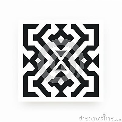Minimalistic Black And White Geometric Design: Symbolic Nabis Inspired Square Pattern Cartoon Illustration