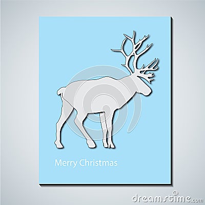 Minimalistic card with caribou. White deer on blue background. C Cartoon Illustration