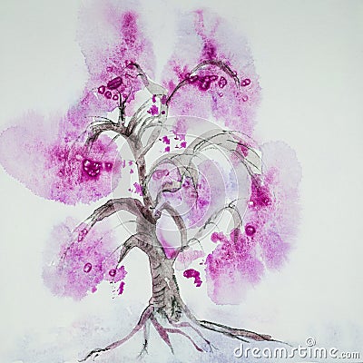 Minimalistic Chinese pink tree. Stock Photo