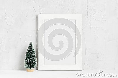 Minimalistic Christmas mock-up with white wooden frame Stock Photo