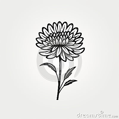 Minimalistic Chrysanthemum Flower Sketch Drawing - Chinese Iconography Style Stock Photo