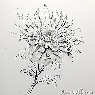 Minimalistic Chrysanthemum Flower Vector Illustration With Organic Contours Stock Photo