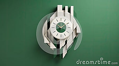 a minimalistic clock with origami elements and an Irish harp in a sleek design. Stock Photo