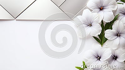 Minimalistic Composition Of White Flowers On Silver Surface Stock Photo