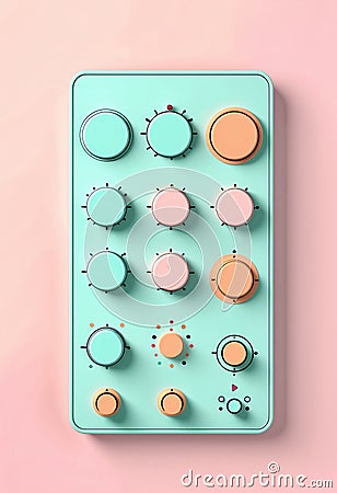 A minimalistic control panel or interface design. Template for web online app dashboard. Set of Buttons, Dials, Knobs on neutral Stock Photo