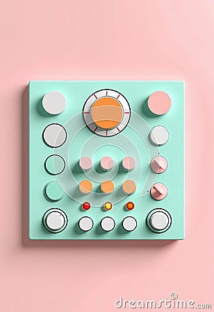 A minimalistic control panel or interface design. Template for web online app dashboard. Set of Buttons, Dials, Knobs on neutral Stock Photo