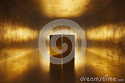 minimalistic cube in gold, gently rotating with soft lighting creating subtle reflections on its Stock Photo