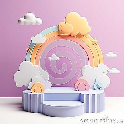 A minimalistic and cute scene of blue color podium display Stock Photo